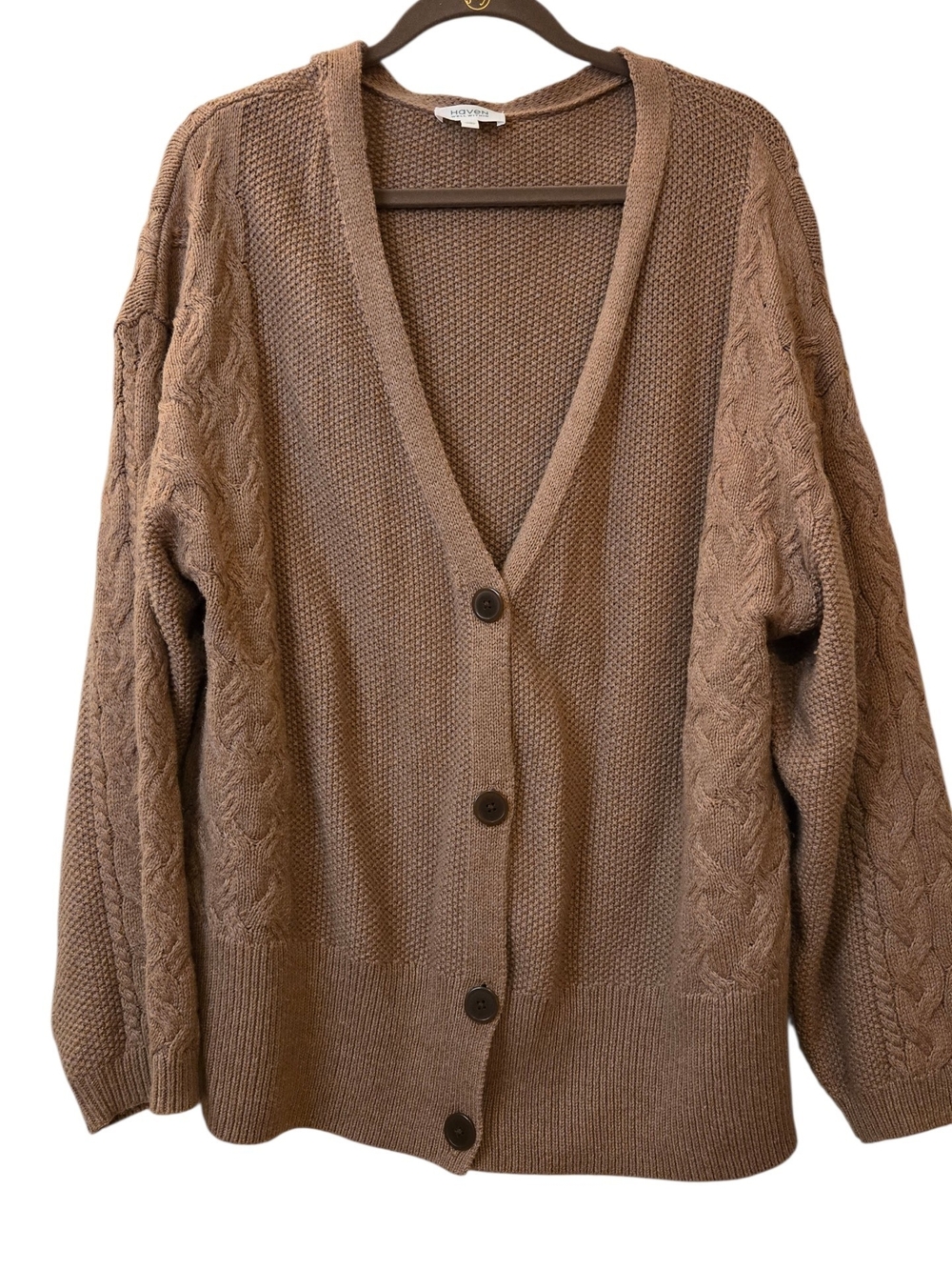Haven Well Within Organic Cotton Blend Cable Knit Cardigan plus XXL Taupe Color